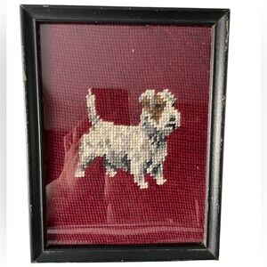 Vintage Framed Terrier Dog Needlepoint Art
